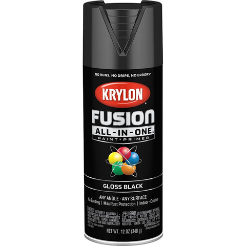 Krylon K02702007 12oz Gloss Black Fusion All-In-One Spray Paint-1PK LANC-362418