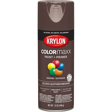 Krylon K05527007 12oz Gloss Leather Brown COLORmaxx Spray Paint-1PK LANC-362428