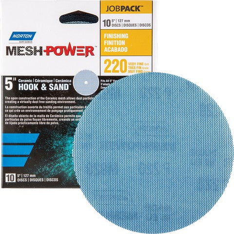 Norton 68438 5 220G Mesh Power Hook & Sand Sanding Disc - 10pk LANC-371501