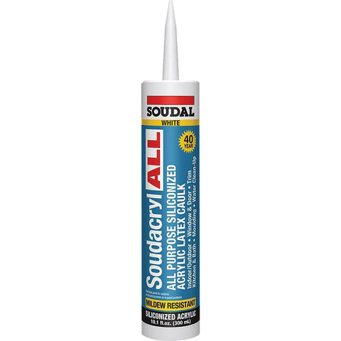 Soudal 146728 Soudacryl 10.1 oz White All Purpose 40 Yr Siliconized Acrylic Mildew Resistant Latex Caulk 12/pk LANC-372995