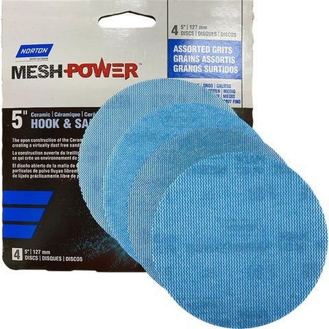 Norton 68451 5 Mesh Power Hook & Sand Sanding Disc Assorted (80G, 120G, 150G, 220G) - 4pk LANC-438439