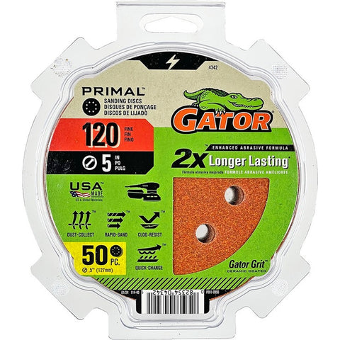 Gator 4342 120 Grit 5 8 Hole Hook & Loop Power Sanding Disc (50pk) LANC-447708