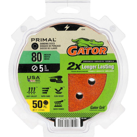 Gator 4344 80 Grit 5 8 Hole Hook & Loop Power Sanding Disc (50pk) LANC-447709
