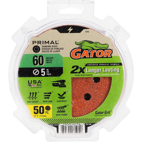 Gator 4345 60 Grit 5 8 Hole Hook & Loop Power Sanding Disc (50pk) LANC-447710