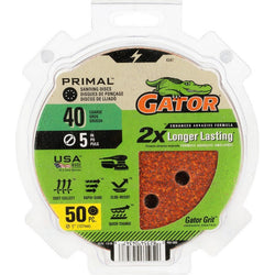Gator 4347 40 Grit 5 8 Hole Hook & Loop Power Sanding Disc (50pk) LANC-447711