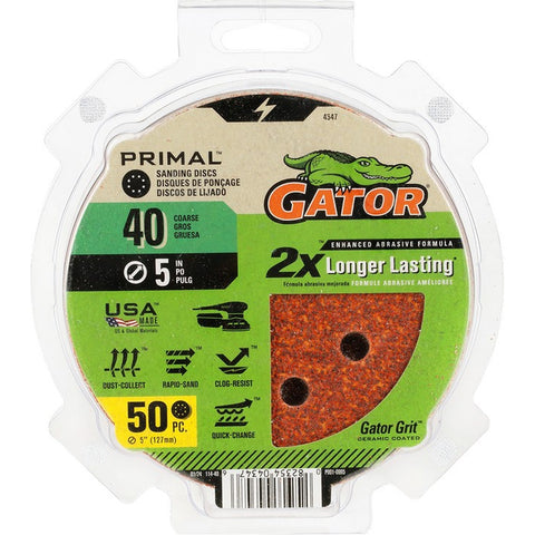 Gator 4347 40 Grit 5 8 Hole Hook & Loop Power Sanding Disc (50pk) LANC-447711