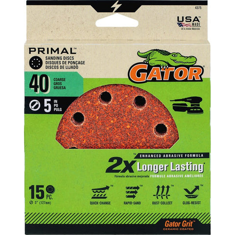 Gator 4375 40 Grit 5 8 Hole Hook & Loop Power Sanding Disc (15pk) LANC-447713