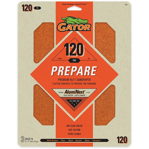 Gator 7263 120 Grit 9 x 11 Premium Dry Sand Sheet-Prepare (3pk) LANC-447726