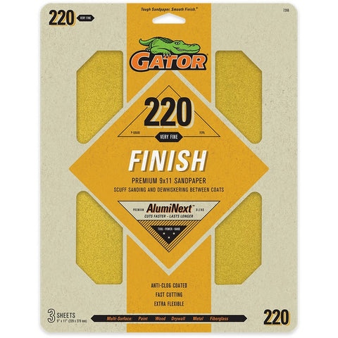 Gator 7266 220 Grit 9 x 11 Premium Dry Sand Sheet-Finish (3pk) LANC-447727