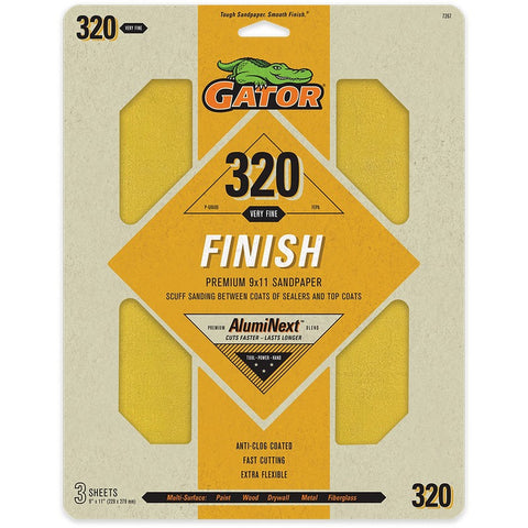 Gator 7267 320 Grit 9 x 11 Premium Dry Sand Sheet-Finish (3pk) LANC-447728