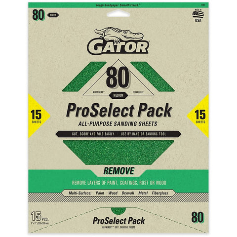 Gator 7281 80 Grit 9 x 11 Premium Dry Sand Sheet-Remove (15pk) LANC-447729