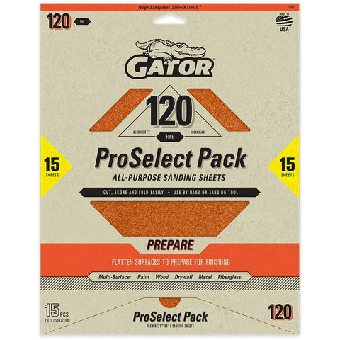 Gator 7282 120 Grit 9 x 11 Premium Dry Sand Sheet-Prepare (15pk) LANC-447730