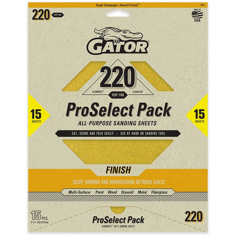 Gator 7283 220 Grit 9 x 11 Premium Dry Sand Sheet-Finish (15pk) LANC-447731