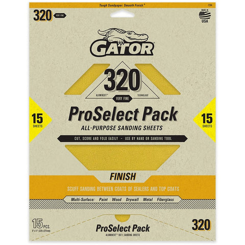 Gator 7284 320 Grit 9 x 11 Premium Dry Sand Sheet-Finish (15pk) LANC-447732