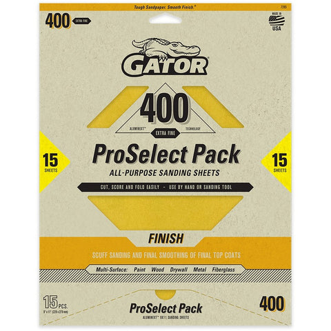 Gator 7285 400 Grit 9 x 11 Premium Dry Sand Sheet-Finish (15pk) LANC-447733
