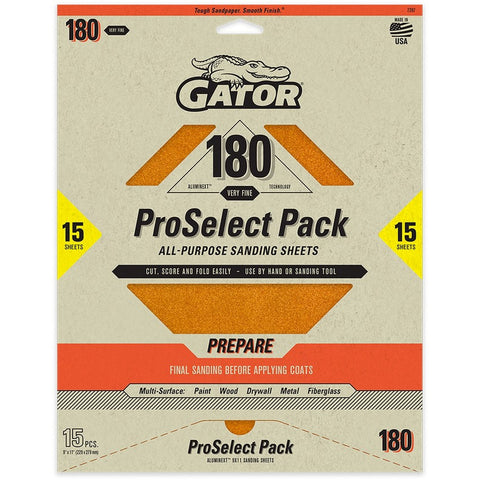 Gator 7287 180 Grit 9 x 11 Premium Dry Sand Sheet-Prepare (15pk) LANC-447735
