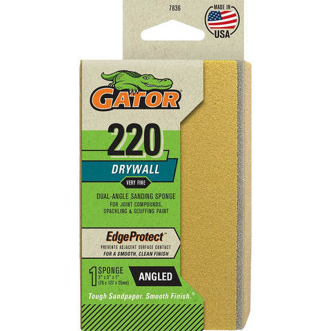 Gator 783620 220 Grit 3 x 5 x 1 Premium Dual Angled Sanding Sponge Drywall-1PK LANC-447744
