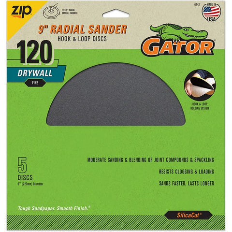 Gator 6442GA 120 Grit 9 Hoop & Loop Drywall Sanding Disc (5pk) LANC-447751