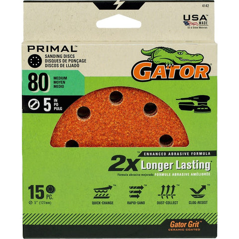 Gator 4142 80 Grit 5 8 Hole Hook & Loop Power Sanding Disc (15pk) LANC-447755