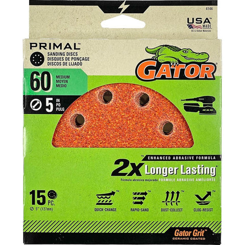 Gator 4144 60 Grit 5 8 Hole Hook & Loop Power Sanding Disc (15pk) LANC-447756