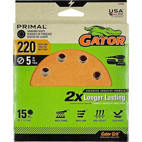 Gator 4140GA 220 Grit 5 8 Hole Hook & Loop Sanding Disc (15pk) LANC-447757