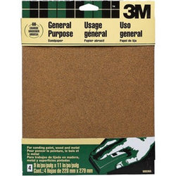 3M 9003NA 9 x 11 Coarse (60 Grit) Aluminum Oxide Sanding Sheets (4pk) LANC-4478
