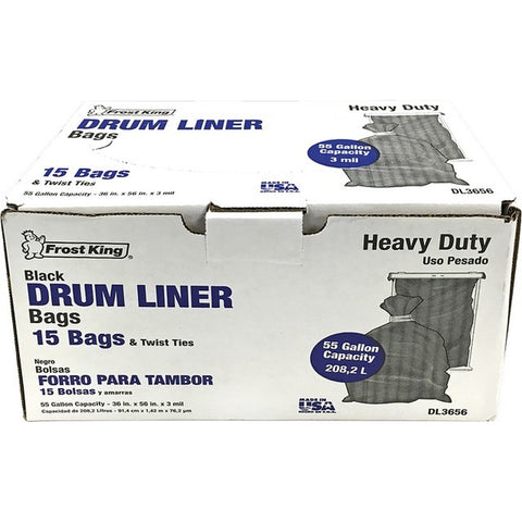 Frost King DL3656 3mil 55gal 36 x 56 Black Drum Liner (15ct)-1PK LANC-448008