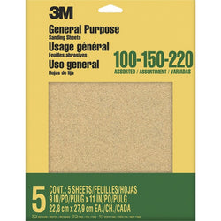 3M 9005NA 9 x 11 Assorted Pack (1VF 2F 2M) Aluminum Oxide Sanding Sheets (5pk) LANC-4488