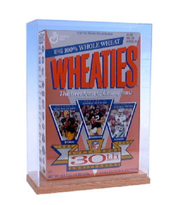 Acrylic Cereal Box 18 oz Display Case with and oak base 100050
