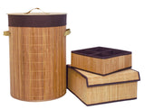 Set of 3 Laundry Hampers Bamboo Round Wicker Clothes Bin Baskets Storage Bin Organizers Folding Bask