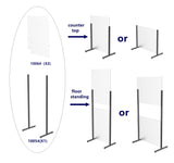 Acrylic Plexiglass Shield Sneeze Guard Floor Stand Landscape (32" Wide) or Portrait (24" Wide) Table