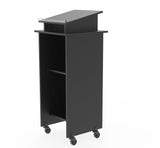 Black Wood Podium Pulpit Lectern Event with Prayer Hands Logo Debate Speech School Mobile on Wheel