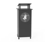 Black Wood Podium Pulpit Lectern Event with Prayer Hands Logo Debate Speech School Mobile on Wheel