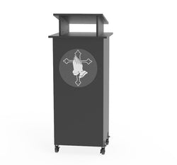 Black Wood Podium Pulpit Lectern Event with Prayer Hands Logo Debate Speech School Mobile on Wheel