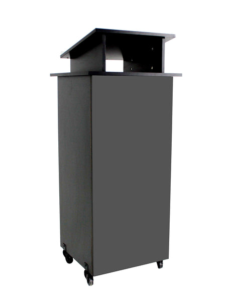 Black Wood Podium Pulpit Lectern Event Debate Speech School Mobile on Wheels Castors Easy Assembly