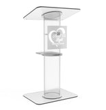 Clear Church Pulpit Event Lectern Plexiglass Acrylic Debate Podium School Logo 10060+16780+15901-Laser-10.5X10.5