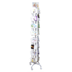 32 Adjustable Pockets Display Rack 5x7 7x5 up to 8.5" Wide X 8" Tall Cards, 1.27" deep Pockets, Double Tier Greeting Post Card Christmas Holiday Spinning Rack Stand White 11704-WHITE