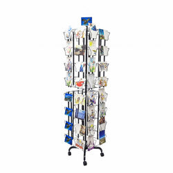 64 Adjustable Pockets Display Rack 5x7 7x5 up to 9.3" Wide X 8" Tall Cards, 1.27" deep Pockets, Double Tier Greeting Post Card Christmas Holiday Spinning Rack Stand Black 11603 M BLK