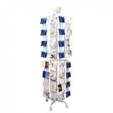 64 Adjustable Pockets Display Rack 5x7 7x5 up to 9.3" Wide X 8" Tall Cards, 1.27" deep Pockets, Double Tier Greeting Post Card Christmas Holiday Spinning Rack Stand White 11603-H-WHT