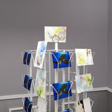 64 Adjustable Pockets Display Rack 5x7 7x5 up to 9.3" Wide X 8" Tall Cards, 1.27" deep Pockets, Double Tier Greeting Post Card Christmas Holiday Spinning Rack Stand White 11603-H-WHT