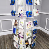64 Adjustable Pockets Display Rack 5x7 7x5 up to 9.3" Wide X 8" Tall Cards, 1.27" deep Pockets, Double Tier Greeting Post Card Christmas Holiday Spinning Rack Stand White 11603-H-WHT