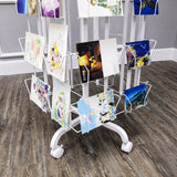 64 Adjustable Pockets Display Rack 5x7 7x5 up to 9.3" Wide X 8" Tall Cards, 1.27" deep Pockets, Double Tier Greeting Post Card Christmas Holiday Spinning Rack Stand White 11603-L-WHT