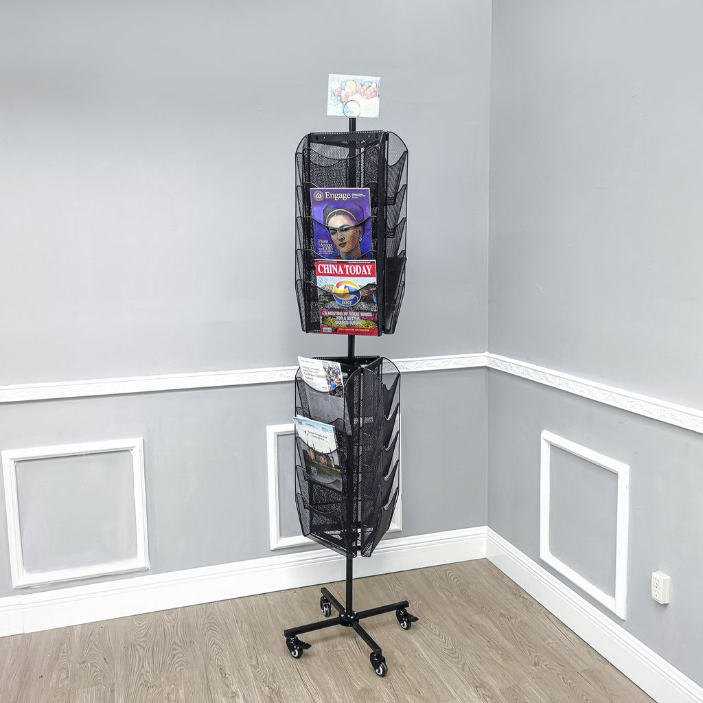 Portfolio File Display Rack 30 Pocket Mesh File Holder Magazine Rotating Rack Literature Display F ...