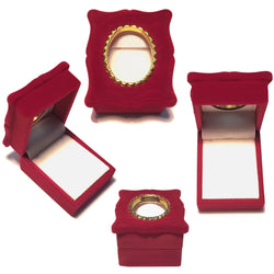 Burgundy Red Velour Hinged Oval Window Frame Gift Box, Ring