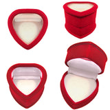 Red Velour Hinged Heart Gift Box With Window, Earrings, Pin