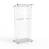 Clear Acrylic Lucite Podium Pulpit Lectern 43" Tall with White Cross 102703+1803-CROSS
