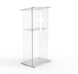Clear Acrylic Lucite Podium Pulpit Lectern 43" Tall with White Cross 102703+1803-CROSS