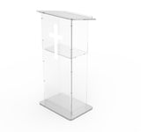 Clear Acrylic Lucite Podium Pulpit Lectern 43" Tall with White Cross 102703+1803-CROSS