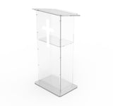 Clear Acrylic Lucite Podium Pulpit Lectern 43" Tall with White Cross 102703+1803-CROSS