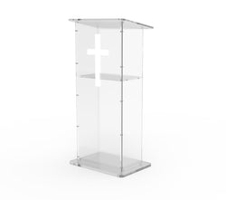 Clear Acrylic Lucite Podium Pulpit Lectern 43" Tall with White Cross 102703+1803-CROSS